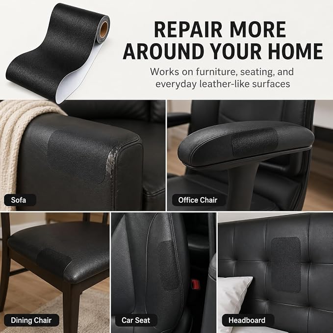 Self Adhesive Leather Repair Patch 24x54 Inch, Large Vinyl Repair Kit,Black | Leather Tape for Furniture, Couch, Sofa, Car Seats. Waterproof, Strong Adhesion, Easy Cut Pleather Patch Waterproof Scratch