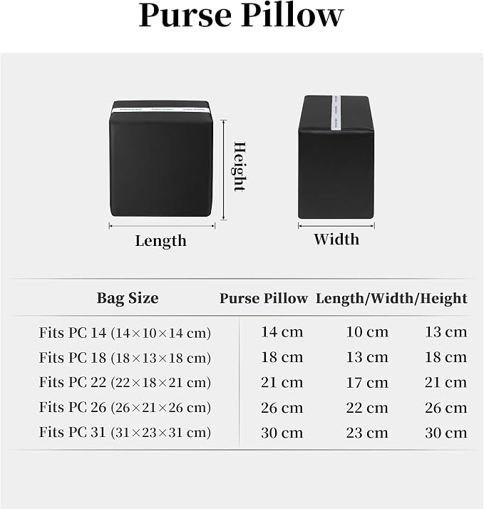 Purse Pillow Insert to Keep Shape - Lightweight Memory Foam Insert with Satin Cover for Home Storage & Travel, Multicolor Options, Fits for Picotin 18(Black, PC18)