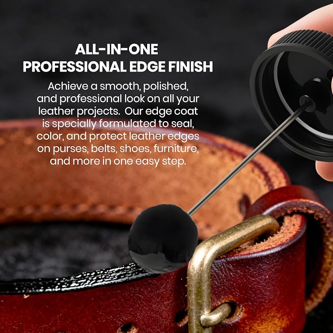 Black Leather Edge Coat with Built-in Applicator - Flexible, Water-Resistant Edge Sealer & Finish for Purses, Belts, Shoes, Bags, Furniture & More (4oz)