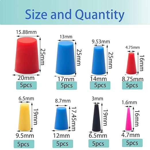 40PCS Silicone Rubber Stoppers, 8 Sizes High Temp Silicone Rubber Protective Tapered Plug Assortment Kit,Masking System Kit Perfect for Powder Coating, Painting, Anodizing, Plating & Media Blasting