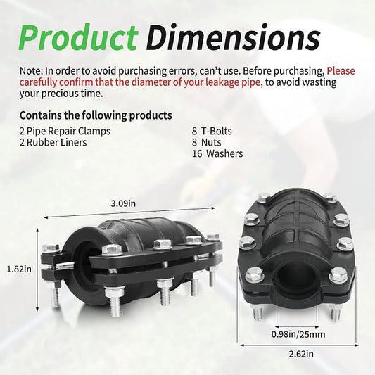 1” Pipe Repair Clamp,Emergency Pipe Repair Kit for Plastic and Metal Pipes (24mm-26mm)