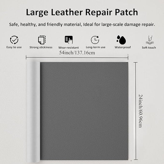 Hohylactic Leather Repair Patch 24x54 Inch, Self Adhesive Leather Repair Tape, Large Vinyl Repair Kit for Sofa Couch Furniture Car Seats, Strong Adhesion Scratch Resistant Easy Cut (Dark Gray)