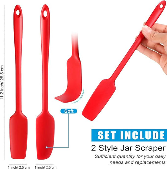 Patelai 2 Pieces Long Handle Small Rubber Spatula Mini Silicone Jar Spatula Non-stick Rubber Scraper 11 Inch Silicone Scraper for Jars, Smoothies, Blenders Cooking Baking Stirring Mixing Tools(Red)