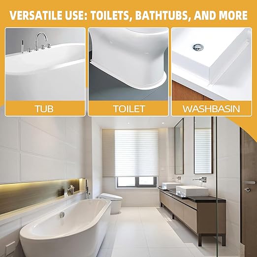 White Caulk Tape, 2 Rolls Waterproof Self Adhesive Bathroom Caulk Strip, 1.5" x 10.5Ft Caulking Sealant Tape for Kitchen Sink, Bathtub, Toilet Base and Wall Edge with Sealing Tool