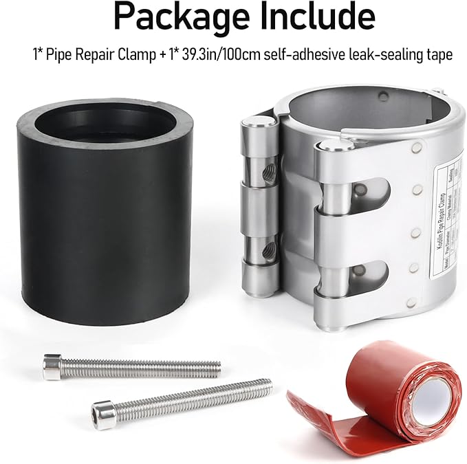 Upgraded Pipe Repair Clamp with M1 Self-Adhesive Leak-Sealing Tape | 304 Stainless Steel Rust-Proof Emergency Pipe Repair Kit for Plastic & Metal Pipes, 2" (56-59mm)
