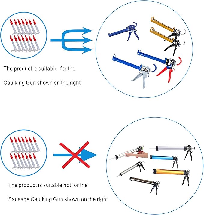 12 pcs Plastic Caulking Gun extender Caulk Nozzle Tip Tool for Caulking Gun each with a red cover Can protect the remaining glass glue from solidifying easily Used for Caulking Gun