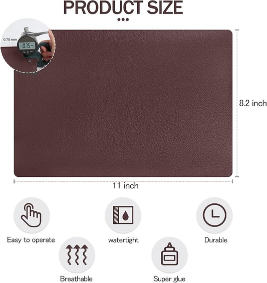 CHEIGHY 2pcs Self-Adhesive Leather Repair Kit for Furniture, Couches, Car Seats 8.2X11 Inch PU Vinyl Leather Patch Tape for Sofa, Office Chairs, Jackets (Coffee)
