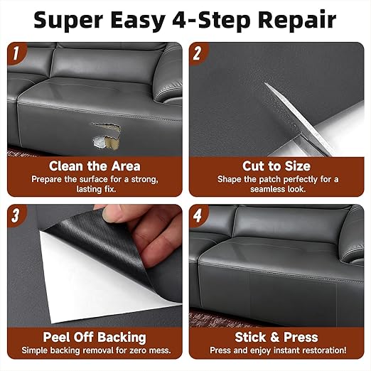 Leather Repair Tape, self-Adhesive Leather Repair Patch, for car seat Repair, Suitable for Sofas, Furniture, Seats, Strong Adhesive Leather Repair Tape (Gray, 15.7 x 78.7in)