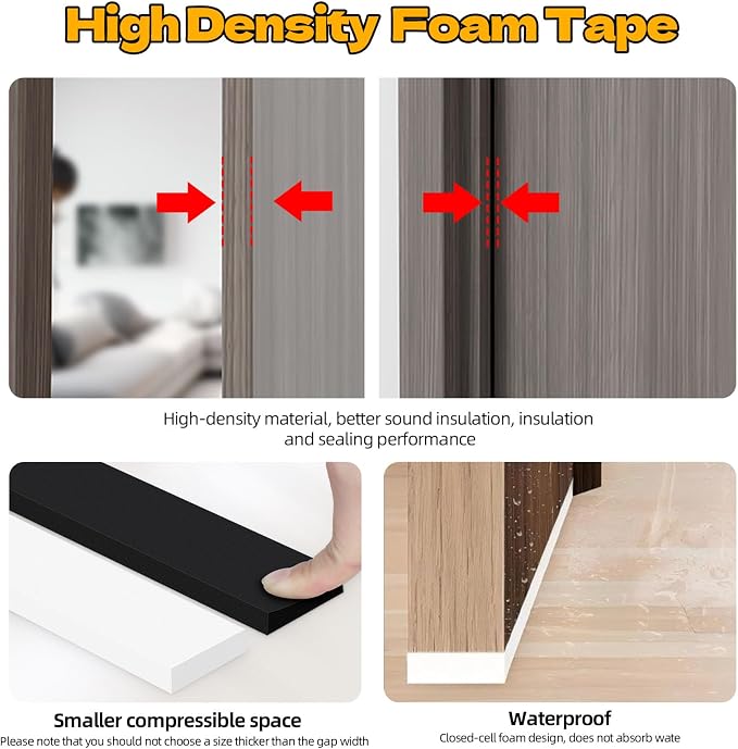 1/2 Inch W x 1/4 Inch T EVA Foam Weather Stripping Tape,Self-Adhesive Seal Tape for Doors & Windows-Draft Blocker,Soundproofing,Waterproof Insulation Foam,2 Rolls Total 33FT White