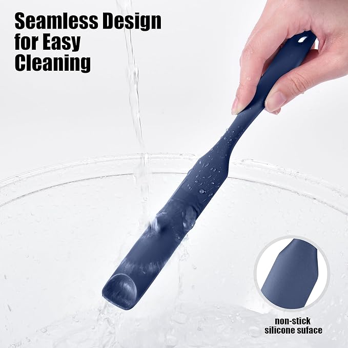 Doosu Silicone Jar Scraper Spatula, 600°F Heat Resistant Rubber Scraping Tool for Jam Nut Butter Sourdough, Flexible Skinny Cream Spreader Long Slim Kitchen Spurtle for Jar Blender Bottle (Navy Blue)