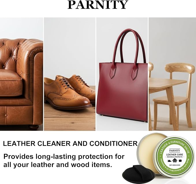 Leather Furniture Repair Salve, Polisher, Restorer & Moisturizer | Leather Cleaner and Conditioner for Car Seats, Hardwood Floors, Couches, & Boots, Prevent Cracking or Fading, with Sponge