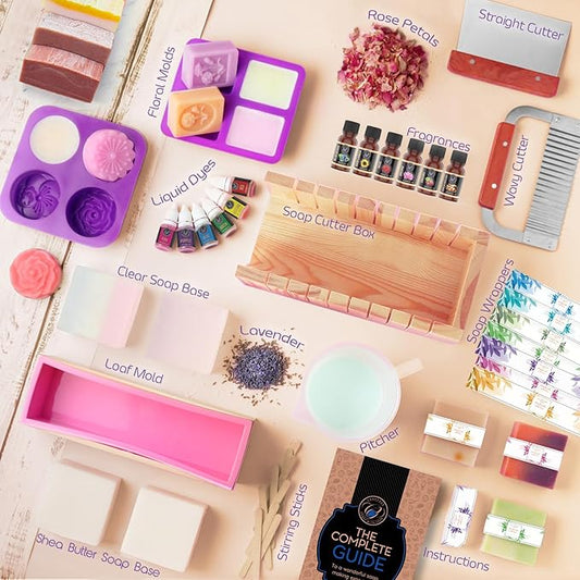 CraftZee Large ๐ฃ๐ฅ๐๐ ๐๐จ๐ Deluxe Soap Making Kit - All-in-One Soap Making Supplies with Soap Base, Soap Cutter Box, Silicone Loaf Molds, Fragrances & More - Homemade Melt & Pour DIY Craft Kits
