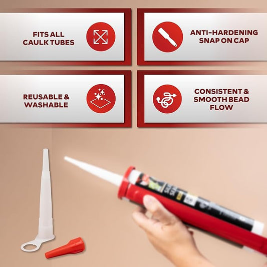 XFasten Caulking Tips 30-Pack - Reusable, Drip-Resistant Caulk Nozzle Tip Set with Sealing Caps, Cuttable Plastic Nozzles for Standard Caulking Tubes and Sausage Caulk Guns, Stops Drying, Easy to Use