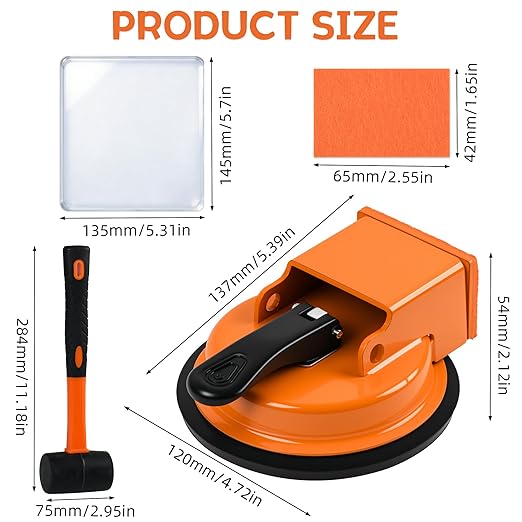 Floor Gap Repair Tool,Equipped with 6 Adhesive Pads and 3 Cushion Pads,Suitable for Surface Smoothing of Vinyl,Wood, Tiles,Tile and Laminate Flooring (Floor Gap Fixer Tool+Hammer)