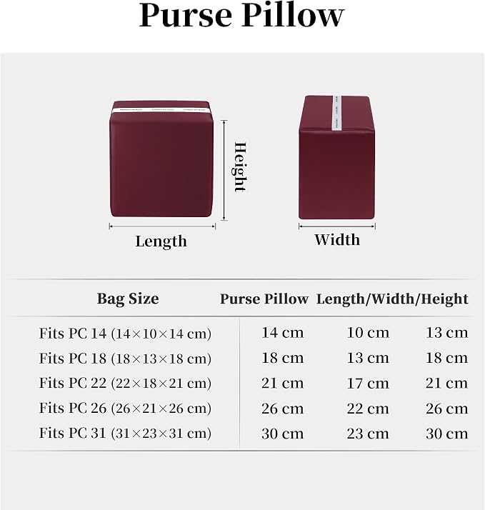 Purse Pillow Insert to Keep Shape - Lightweight Memory Foam Insert with Satin Cover for Home Storage & Travel, Multicolor Options, Fits for Picotin 22(Rouge H, PC22)