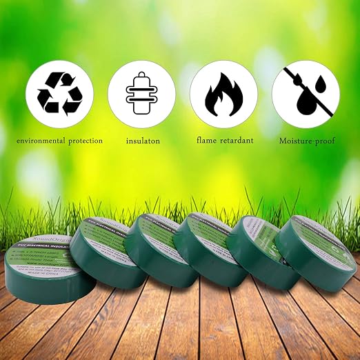 Electrical Tape 6 Pack 3/4-Inch by 30 Feet, Voltage Level 600V Dustproof, Adhesive for General Home Vehicle Auto Car Power Circuit Wiring Green (30Ft Green)