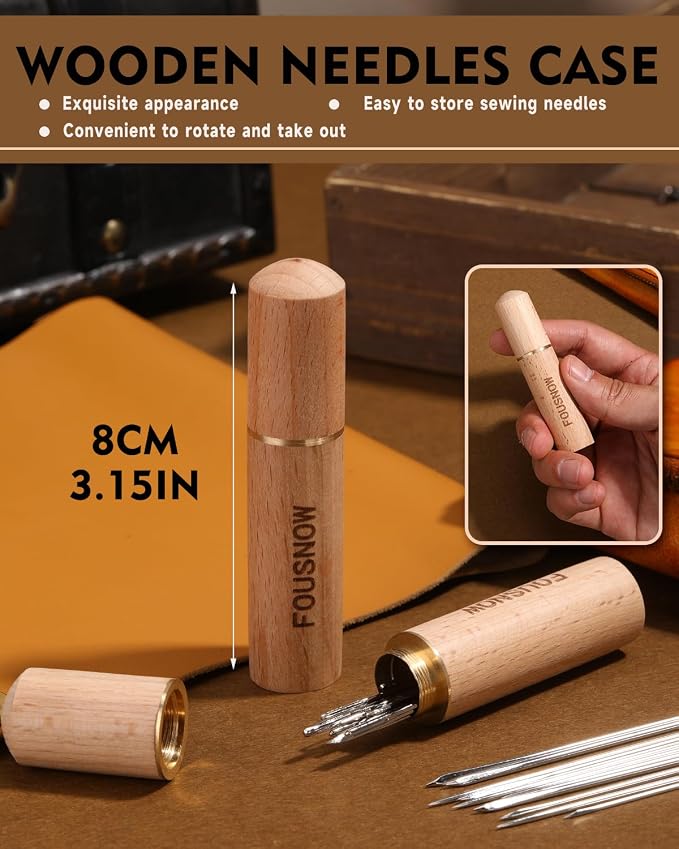 FOUSNOW 28 Pcs Heavy Duty Hand Sewing Needles Kit, Upholstery Needles for Hand Sewing, Sewing Needle Kit with Wooden Sewing Needles Cushion for Leather, Sofa, Canvas, Repair Sewing Craft