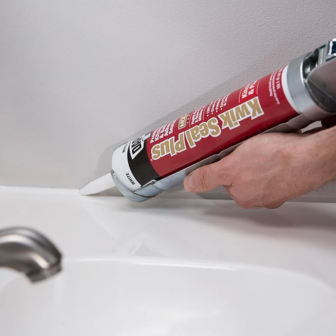 DAP Kwik Seal Plus Kitchen and Bath Adhesive Sealant, White, 10.1 Oz (7079818510)
