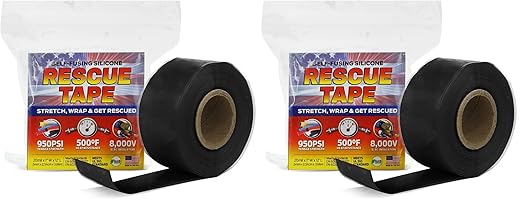 Bond It Rescue Tape, Self-Fusing Silicone Tape, Emergency Plumbing Pipe & Radiator Hose Repair, Electrical Insulation, Military Std, 1" x12', Black (Pack of 2)