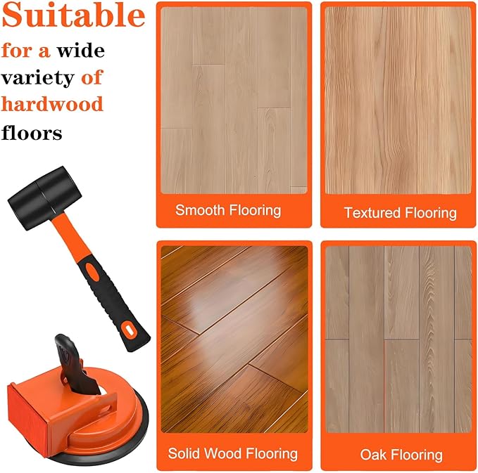 Floor Gap Fixer Tool, Enhanced Floor Gap Suction Tool with Rubber Mallet, Floor Gap Repair Tool for Vinyl Plank Flooring,Laminate,Wood,Tile Flooring Installation and Repair (Orange)