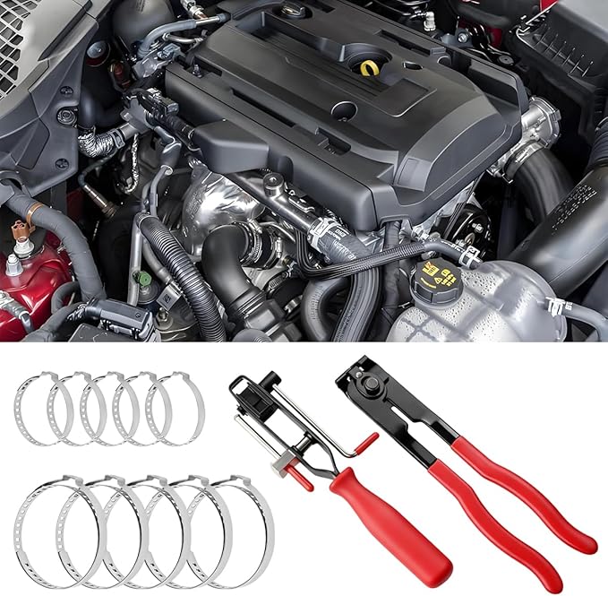 Car CV Joint Boot Clamp Pliers Kit, Carbon Steel Vehicle Joint Ear Clamp Banding Tool with Adjustable CV Boot Band Clamps, Automotive Repair Tool, Universal for SUV Automobile Truck (Red)