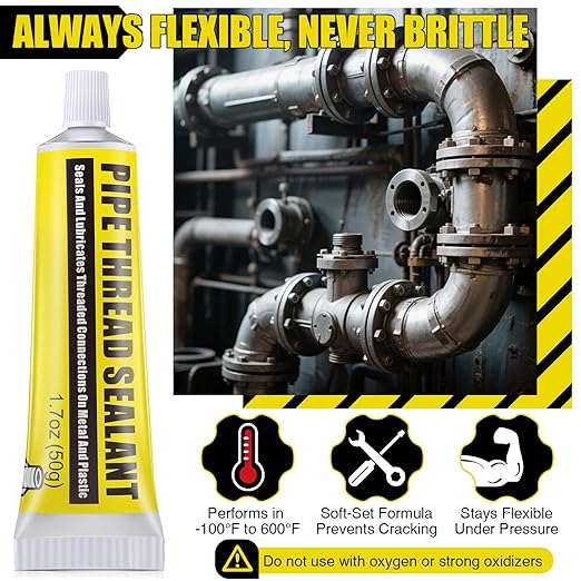 Threlaco 2 Pcs Soft Set Pipe Thread Sealant, 1-3/4 Ounce Non Hardening Paste with 2 Brush for Metal & Plastic Leak Proof, Temp Range -100°F to 600°F, Drip Resistant Ideal for Plumbing & HVAC