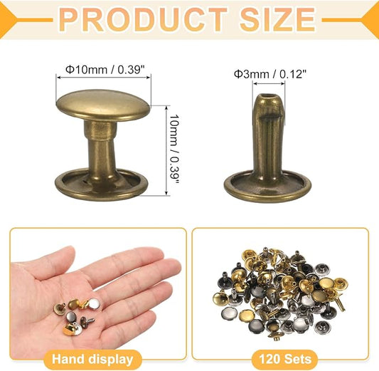 uxcell 120Set Leather Rivets, 10mm Double Cap Rivet Tubular Metal Studs Repairs Decoration Craft Accessories for Repair Decorate Leather Craft Belt Bag Shoes Purse Belts, 4 Color