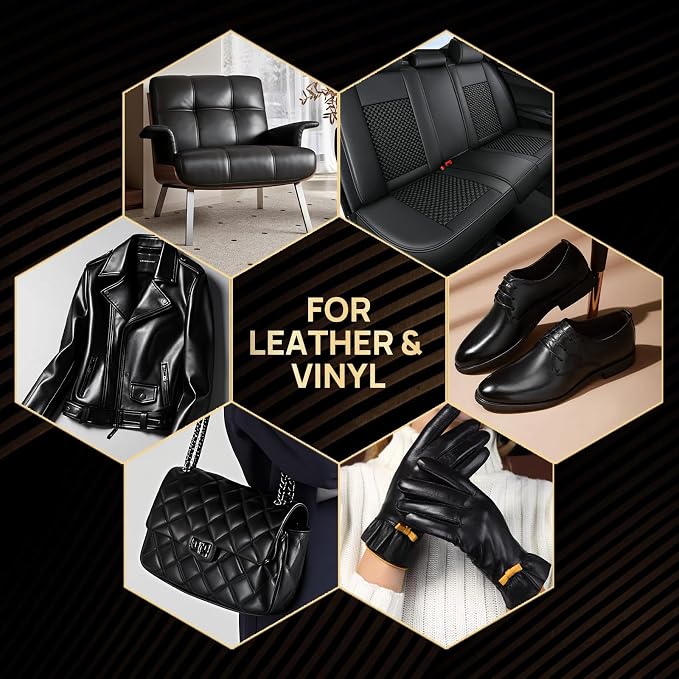 Leather Recoloring Balm with Leather Sealer, 10.58oz Leather Color Restorer, Leather Repair Kit for Vinyl Furniture Shoes Car Seats Bags, Black Leather Dye Paint Leather Scratch Repair (Black Color)