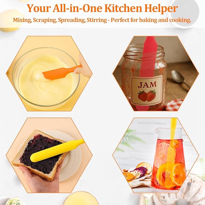 3 Pack Silicone Jar Spatula Small Silicone Spatulas Mini Jar Scraper for Peanut Butter, Mayo, Jams Flexible Kitchen & Baking Tools (Red, Orange, Yellow)