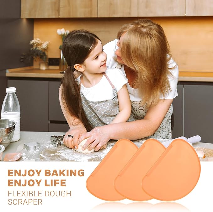 3PCS Dough Scraper Set, Plastic Bread Dough Scraper Tool, Flexible Bowl Scraper with Curved Edge, Kitchen Bench Scrapers for Bread Sourdough Cake Batter Pastry Cheese, Orange