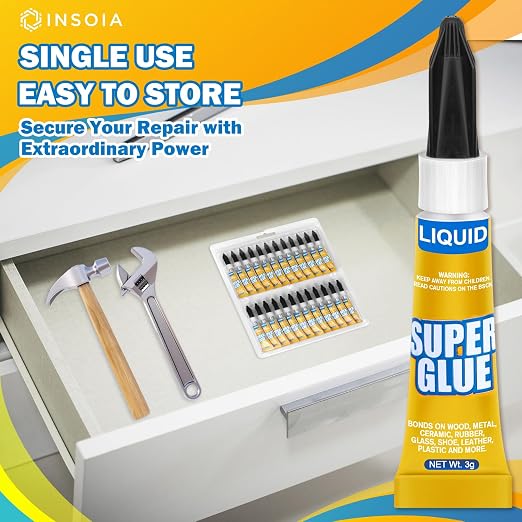 Super Glue Liquid Clear, 24 X 3g All Purpose Strong Adhesive Ca Glue Cyanoacrylate Quick Dry Instant Glue for Plastic, Metal, Ceramic, Shoe, Wood, Leather, Model, Rhinestone, Jewelry and DIY Crafts