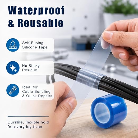 200ft Double Sided Self-Cling Amazing Tape, Non-Adhesive Reusable Vinyl Wrap Tape, Heavy Duty for Plumbing Repairs, Crafts, Sewing, Workshop and Daily Use(Total 200ft)