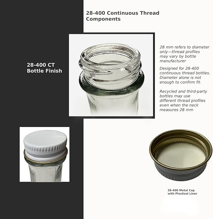North Mountain Supply - 28-WM-15 28mm White Metal Screw Caps with Plastisol Liner - Pack of 15 Leak Proof Lids