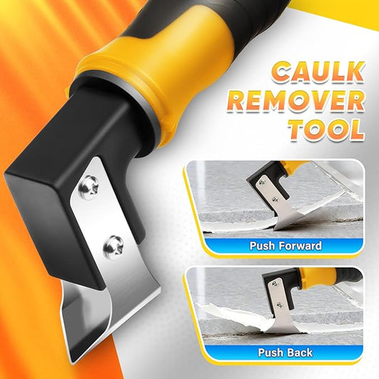 DIYSELF Caulking Tool, 4 in 1 Caulk Remover Tool for Bathroom, Bathtub, Grout, Shower, Tile, Window, Razor Scraper Tool for Cleaning, Silicone Caulk Removal Tool (Yellow)