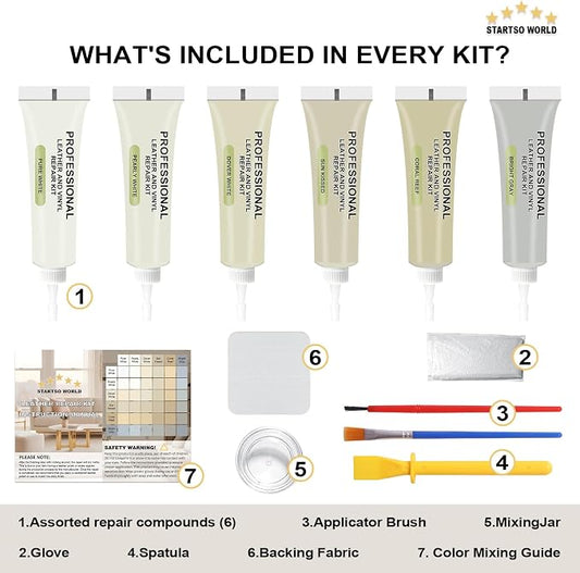 STARTSO WORLD Cream Leather Repair Kit for Furniture, Leather & Vinyl Repair kit for Car Interior, Couches, Car Seat, Jacket, Sofa, Boat or and Purse, Restores Faux, Artificial, Genuine Pleather