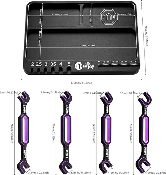 4PCS Wrench 3.0/3.2/3.5/3.7/4.0/5.0/5.5/6.0mm Turnbuckle Nut Ball Joint Remover with RC Screw Tray for RC Car Boat Model Repair Tool Kit (Purple)
