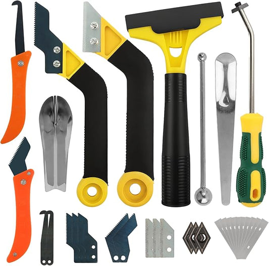 Grout Removal Tool Kit 37 Pack, Hand Grout Saw and Scraper Set with Replaceable Heads and 20 Extra Blades, Caulk Remover for Bathroom Shower Floor Tile Cleaning Repair