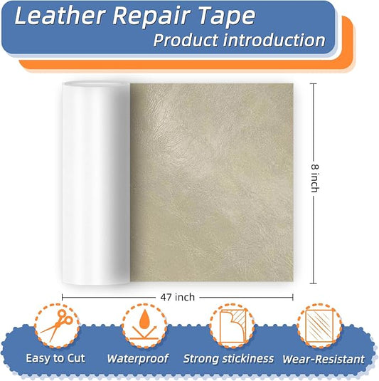 8x47 Inch Leather Repair Tape,Self Adhesive Leather Patches for Furniture,Vinyl Repair Kit for Couches,Bed,Car Seats,Chair (Light Gray)