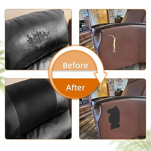 BSZHTECH Leather Repair Tape, Self-Adhesive Leather Repair Patch for Couch Furniture Sofas Car Seats, Advanced PU Vinyl Leather Repair Kit(Black,2Pcs 8.2X11 inch)