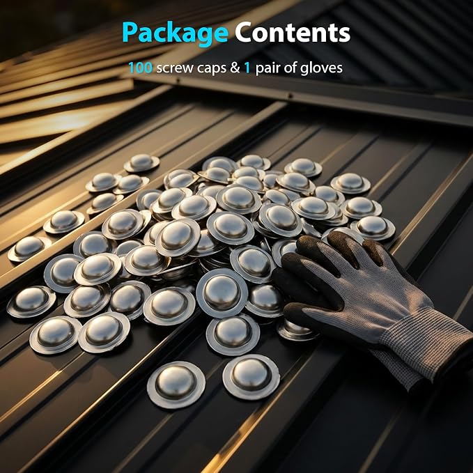 Stainless Steel Roofing Screw Caps for Roof Leak Repair, Directly Cover Existing Screw Heads, for Outdoor Roof Siding Garages Patios, 100 Pcs