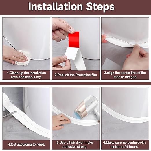 Mokani Caulk Tape Waterproof Self Adhesive, 3 Rolls White Caulking Sealant Strip for Kitchen, Countertop, Bathroom, Bathtub, Toilet Base, Floor Wall Edge Protector with Sealing Tool (1.5" x 10.5Ft)