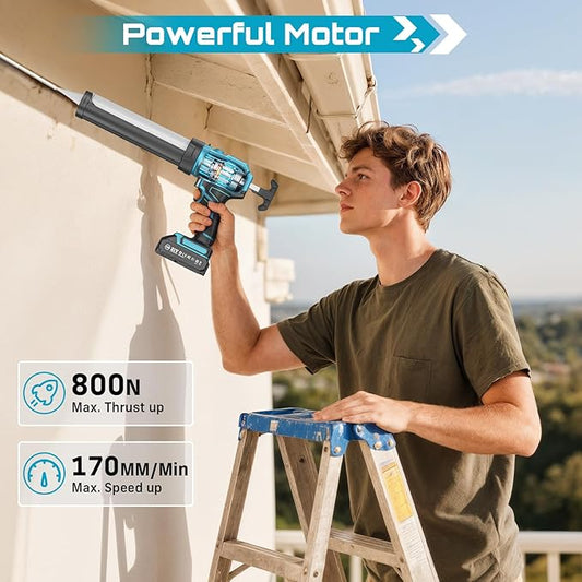 SEESII Electric Caulking Gun & Tile Suction Cup Combo – Cordless Caulk Gun with 2x 2000mAh Batteries + 200 kg Heavy-Duty Glass Suction Cup Lifter for DIY, Home Improvement & Construction