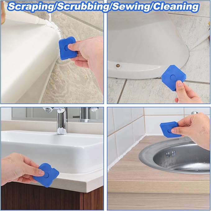 10pcs Plastic Caulking Tool, Sealant Caulk Silicone Finishing Remover Tool Reuse Grout Scraper Portable Sealant Finger Smoothing Grout Scraper for Bathroom Floor Window Sealing Sink Joint (Blue)