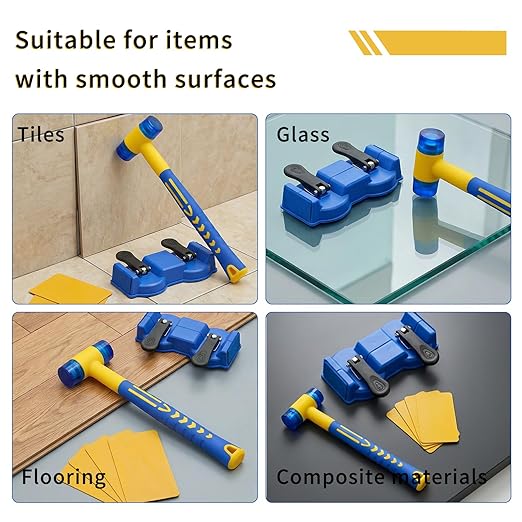 Floor Gap Fixer Tool, Double-Head Vacuum Suction Cup Repair Tool, Durable Hammer and 5pcs Sticky Pads, for Laminate, Vinyl, Wood & Tile Flooring