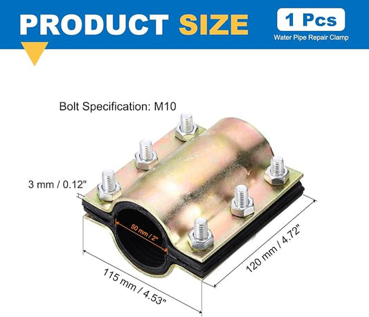 Water Pipe Repair Clamp, 4.72 Inch Length, 2 Inch ID Carbon Steel Leak Sealer Clamp, Leak Stoppers Pipe Repair Kit for 50mm OD PE PVC PPR Steel Iron Pipes