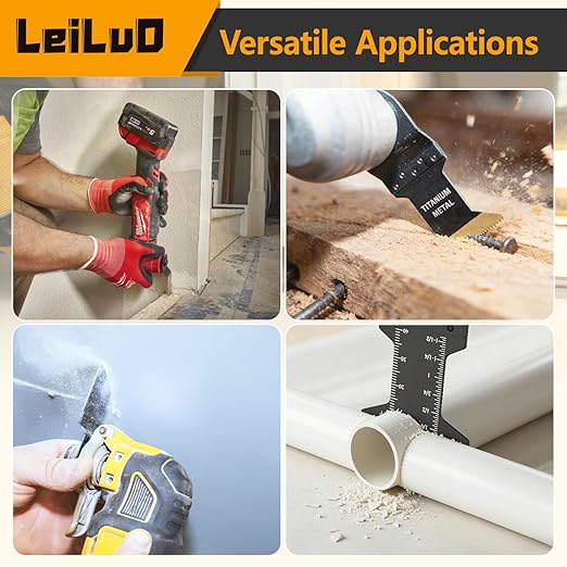 LEILUO 7 Pcs Extra Long Oscillating Tool Blades 70mm CRV Japanese Tooth & 55mm Titanium Multitool Blades for Wood with Nails Oscillating Saw Blade Compatible with DeWalt Makita Milwaukee and More