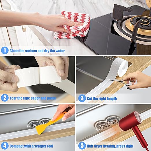 Caulk Strip, 2 Pack 1.5' x 10.5Ft Caulk Strip for Bathtub Self Adhesive Caulk Tape Caulking Sealing Tape for Kitchen Countertop,Sink,Bathroom,Toilet,and Bathtub Floor Wall Edge Protector