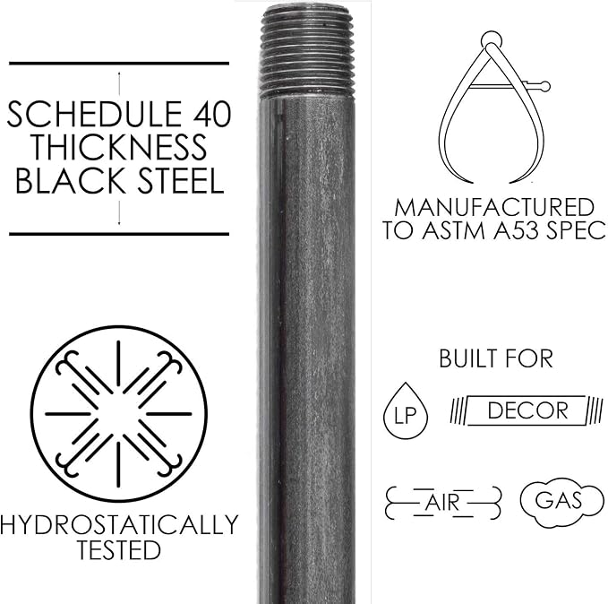 PIPE DÉCOR 1/2" x 2-1/2" Malleable Cast Iron Pipe Nipple, Pre Cut Connectors, Industrial Steel Grey Fits Standard Half Inch Black Threaded Pipes Nipples and Fittings, Vintage DIY Furniture, 10 Pack