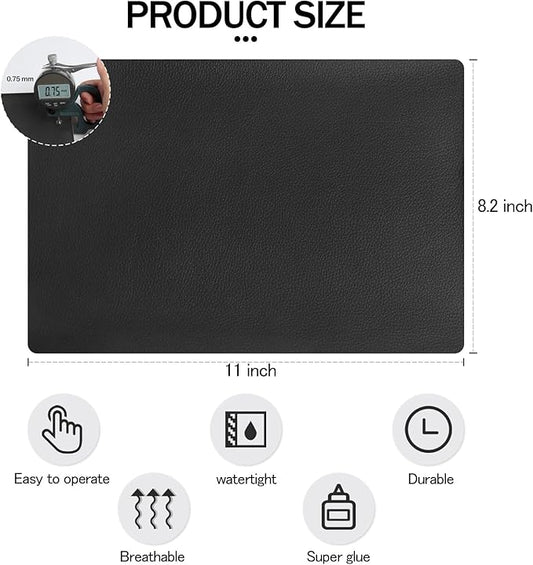 CHEIGHY 2pcs Self-Adhesive Leather Repair Kit for Furniture, Couches, Car Seats 8.2X11 Inch Black PU Vinyl Leather Patch Tape for Sofa, Office Chairs, Jackets