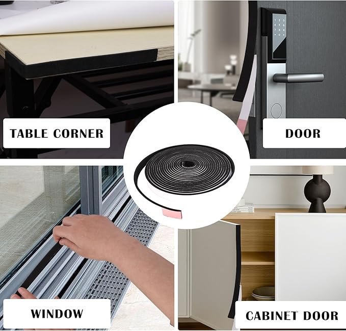 1/2 Inch Wide x 1/8 Inch Thick Single Sided Foam Tape,Black Foam Weather Stripping,High Density Window Seal Strip for AC Filters,Soundproof Foam Insulation Strips,Closed Cell Weatherstrip 50 Feet
